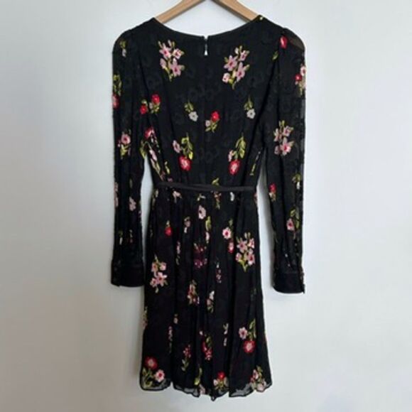 Kate Spade Bloom Chiffon Black Floral Silk Dress Size 8 - Picture 8 of 9